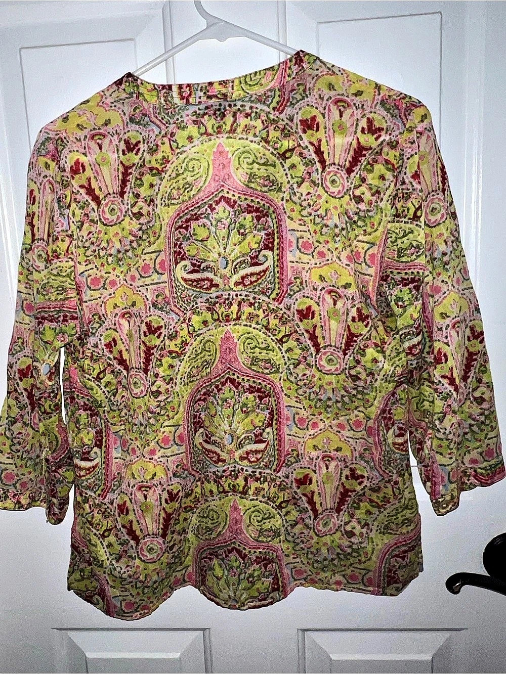 Talbots Boho Paisley Rayon Blouse in Pink & Green Size Small Like New